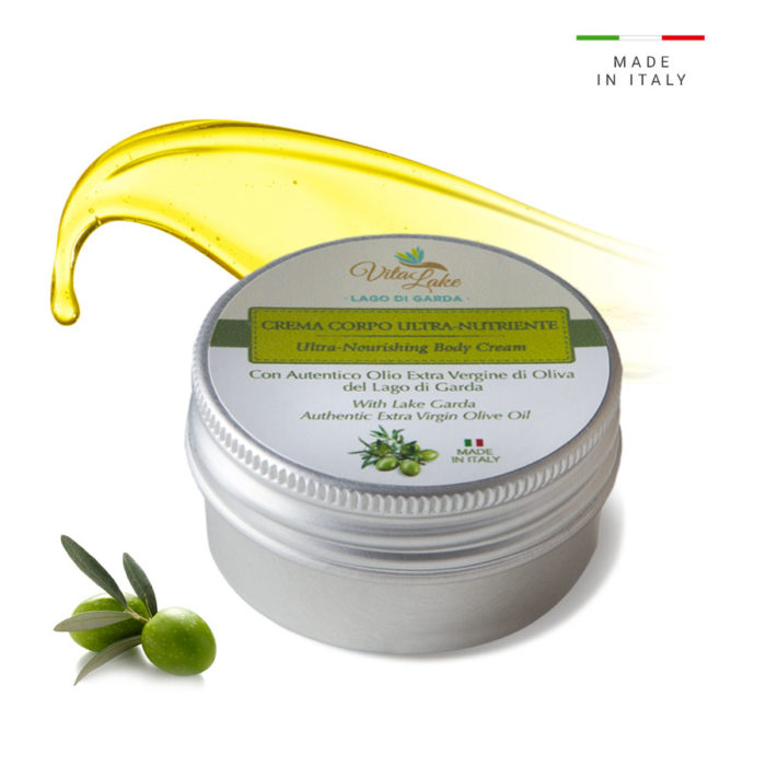 Crema ultra nutriente corpo all'Olio d'oliva Vitalake. Portala in viaggio: applicala dopo ogni bagno/doccia e dopo l’esposizione al sole, lenisce e ripara.
